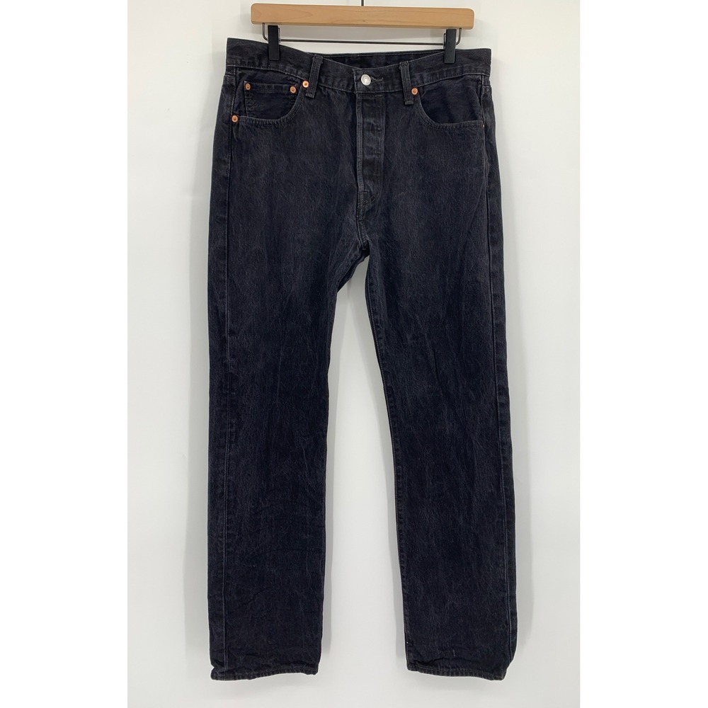 Levis 501 Jeans Mens 34x34 Black Straight Leg Button Fly Cotton Fade Denim Pants